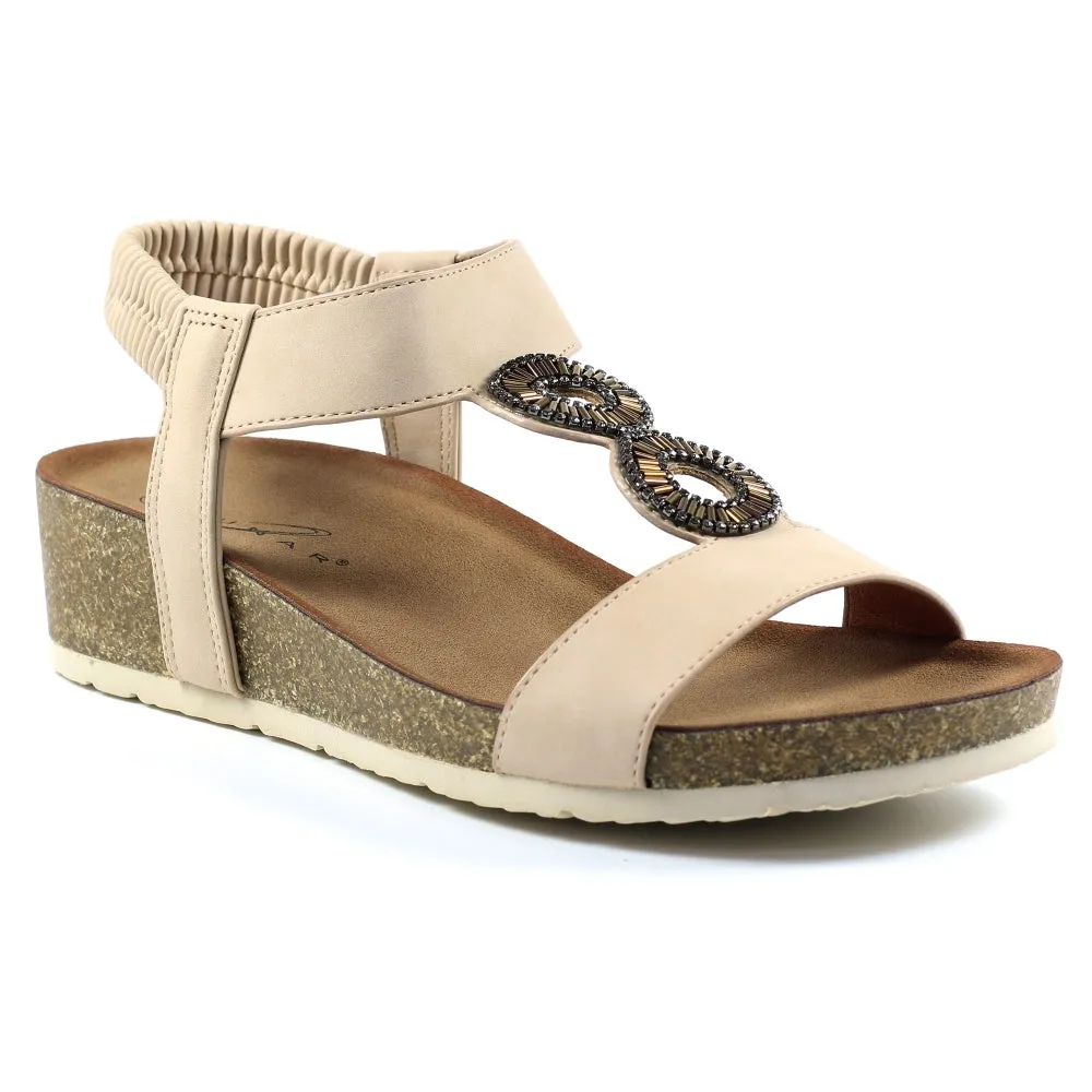 Lunar Barwell Women's T Bar Wedge Sandal Beige