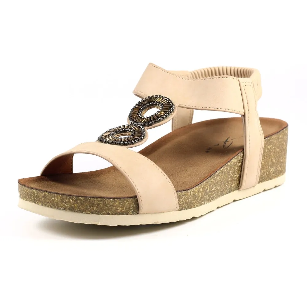 Lunar Barwell Women's T Bar Wedge Sandal Beige