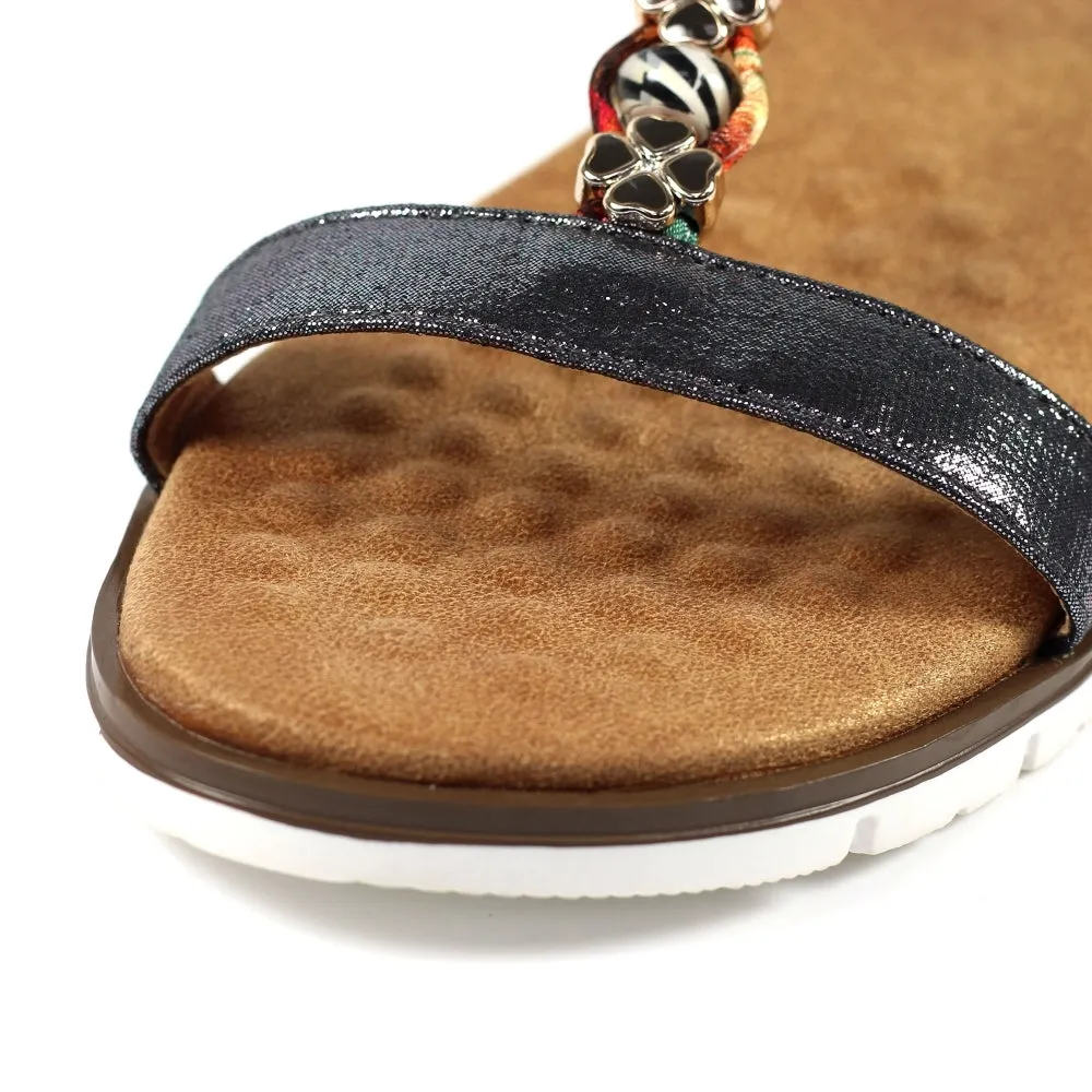 Lunar Tempo Women's Beaded T Bar Sandal Pewter