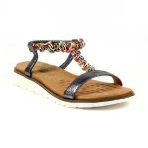 Lunar Tempo Women's Beaded T Bar Sandal Pewter
