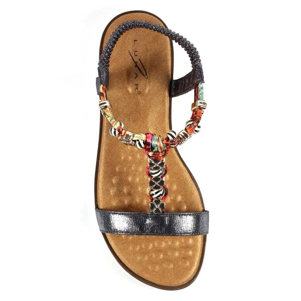 Lunar Tempo Women's Beaded T Bar Sandal Pewter