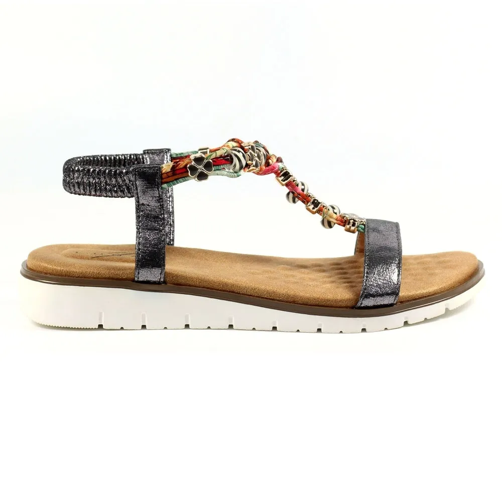 Lunar Tempo Women's Beaded T Bar Sandal Pewter