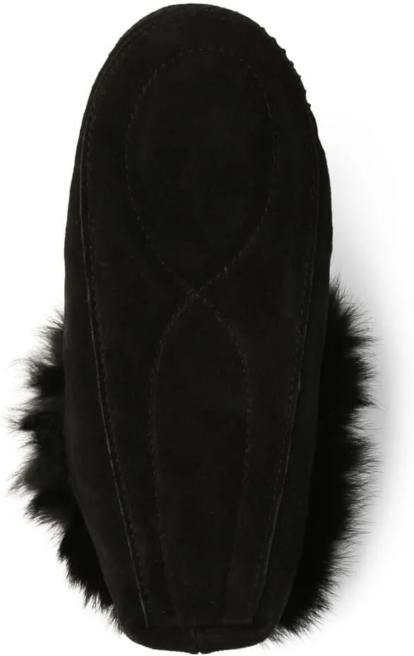 Manitobah Tipi Moccasin - Womens Indoor Slipper, Fleece-Lined, Suede Leather, Rabbit Fur Trim