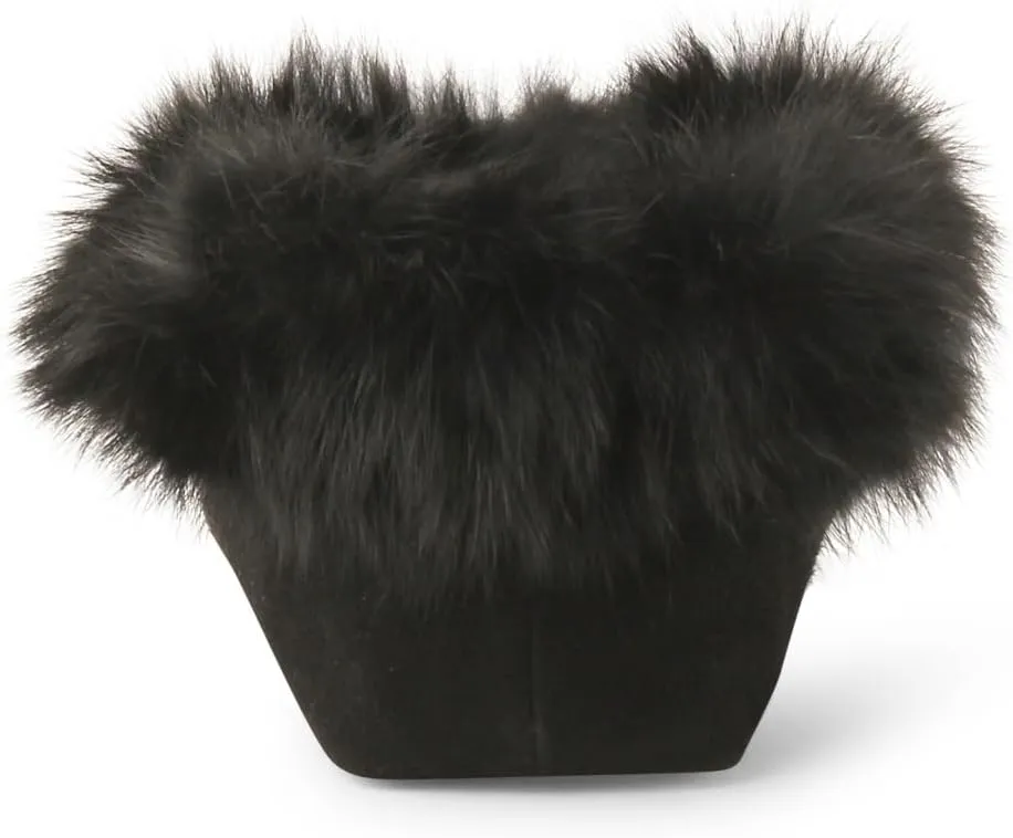 Manitobah Tipi Moccasin - Womens Indoor Slipper, Fleece-Lined, Suede Leather, Rabbit Fur Trim