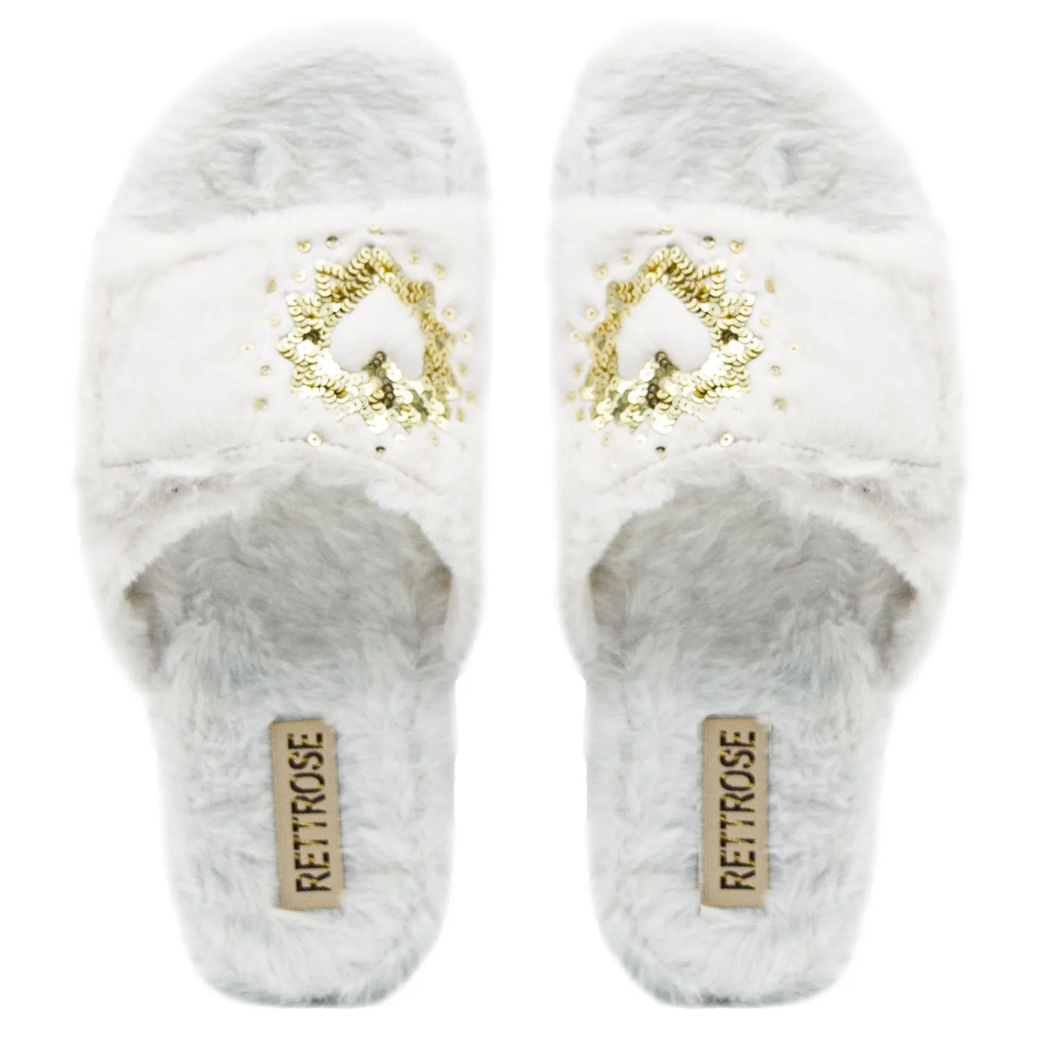 Margot Cream Luxury Plush Diamanté Embellished Handmade Slipper