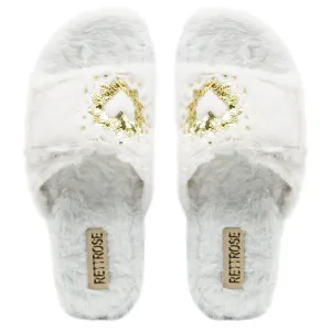 Margot Cream Luxury Plush Diamanté Embellished Handmade Slipper