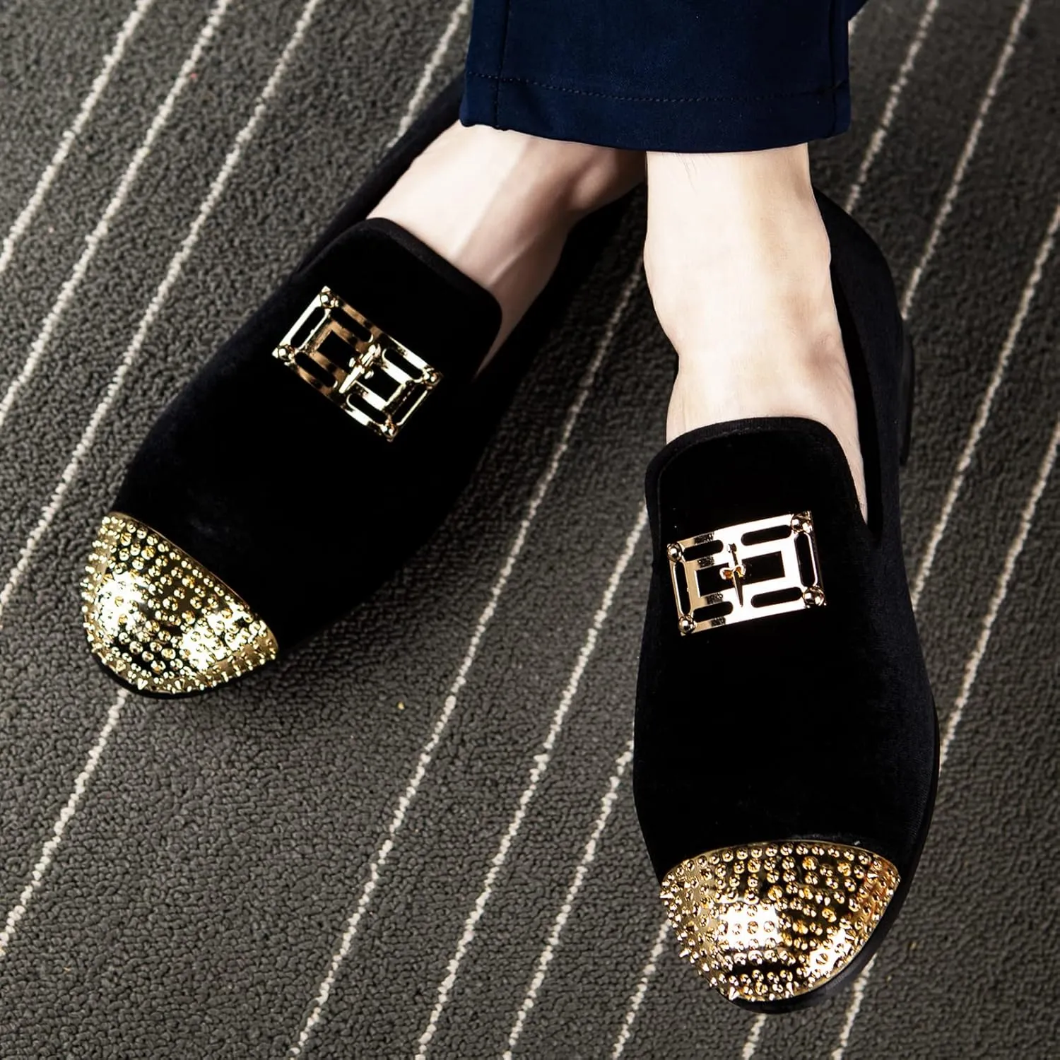 Meijiana Men's Loafers Velvet Shoes Metal Eagle Buckle Wedding Party Smoking Slipper Dress Loafers Shoes for Men