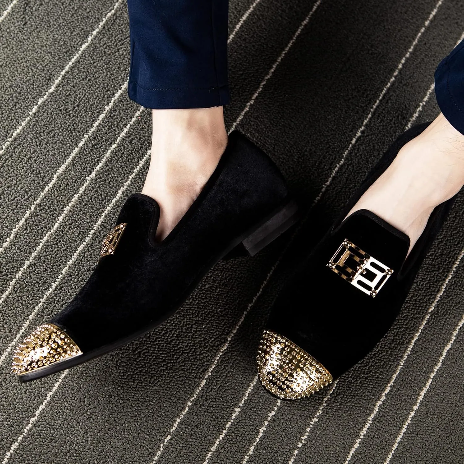 Meijiana Men's Loafers Velvet Shoes Metal Eagle Buckle Wedding Party Smoking Slipper Dress Loafers Shoes for Men