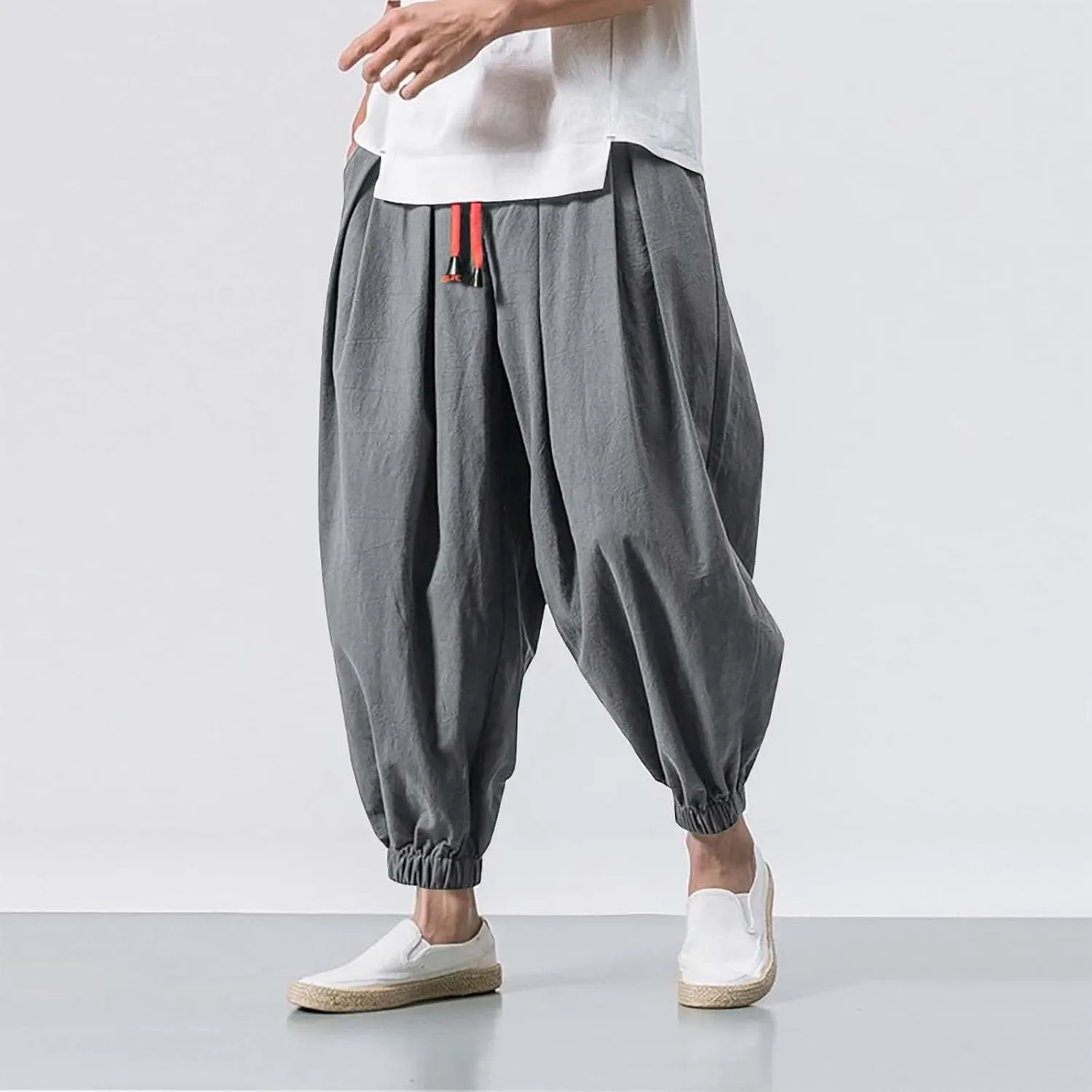 Men Cargo Combat Work Pant Yoga Jogger Summer Soft Sweat Pants Loose Open Hem Elastic Waist Lounge Pants