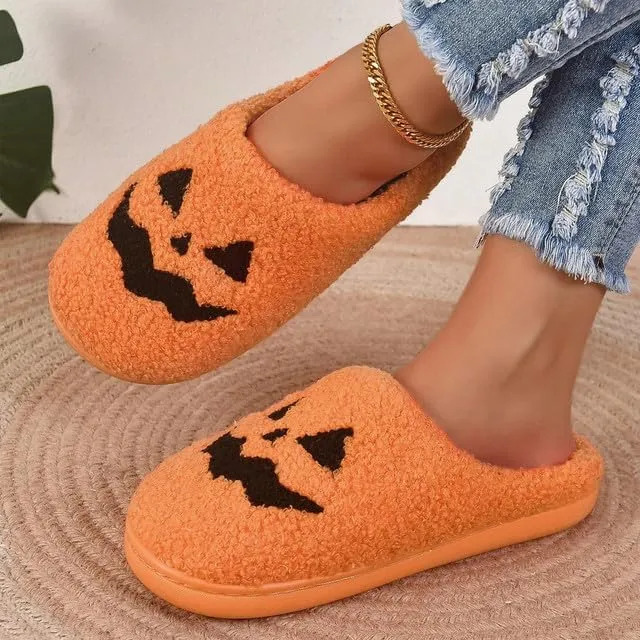 Menore Halloween Pumpkin Slippers for Womens Mens Plush Warm Spooky Lantern Pumpkin Slippers Fuzzy House Slippers Halloween Gifts For Girls Women Girlfriend