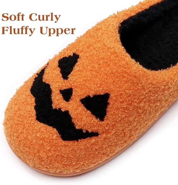 Menore Halloween Pumpkin Slippers for Womens Mens Plush Warm Spooky Lantern Pumpkin Slippers Fuzzy House Slippers Halloween Gifts For Girls Women Girlfriend