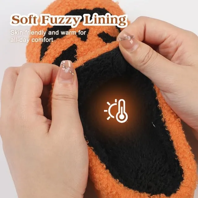 Menore Halloween Pumpkin Slippers for Womens Mens Plush Warm Spooky Lantern Pumpkin Slippers Fuzzy House Slippers Halloween Gifts For Girls Women Girlfriend