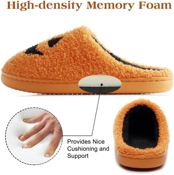Menore Halloween Pumpkin Slippers for Womens Mens Plush Warm Spooky Lantern Pumpkin Slippers Fuzzy House Slippers Halloween Gifts For Girls Women Girlfriend