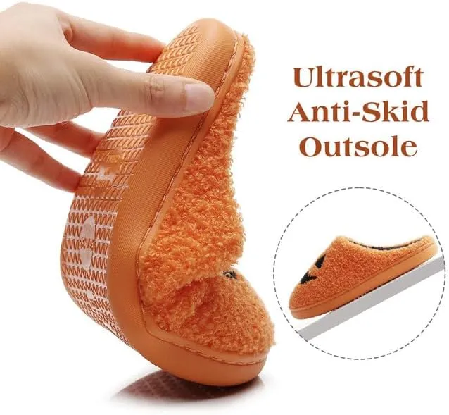 Menore Halloween Pumpkin Slippers for Womens Mens Plush Warm Spooky Lantern Pumpkin Slippers Fuzzy House Slippers Halloween Gifts For Girls Women Girlfriend