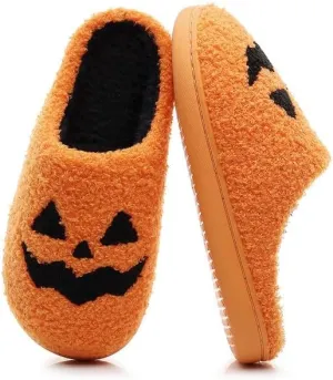 Menore Halloween Pumpkin Slippers for Womens Mens Plush Warm Spooky Lantern Pumpkin Slippers Fuzzy House Slippers Halloween Gifts For Girls Women Girlfriend