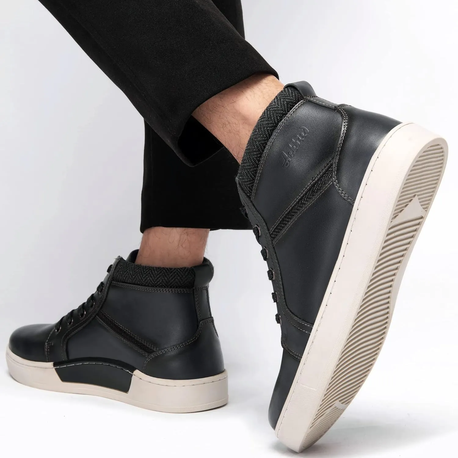Men's Casual Sneakers Mid Top Fashion Sneaker Lightweight Leather Shoe for Outdoor Walking