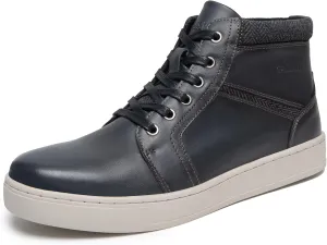 Men's Casual Sneakers Mid Top Fashion Sneaker Lightweight Leather Shoe for Outdoor Walking
