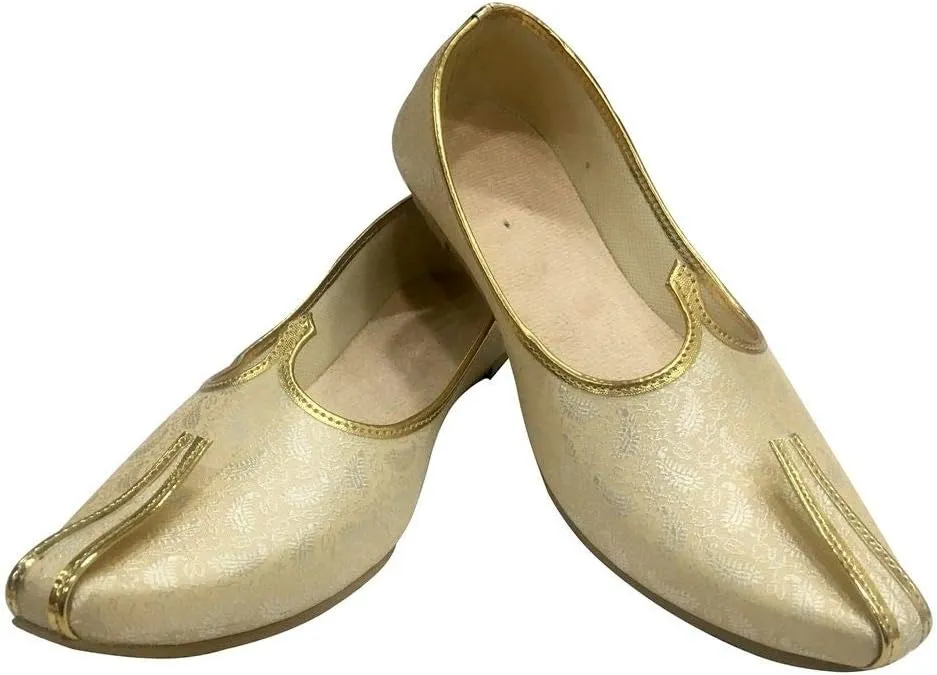 Mens Cream Gold Handmade Shoes Sherwani Shoes Achkan Shoes Etnic Mojri Khussa Juti