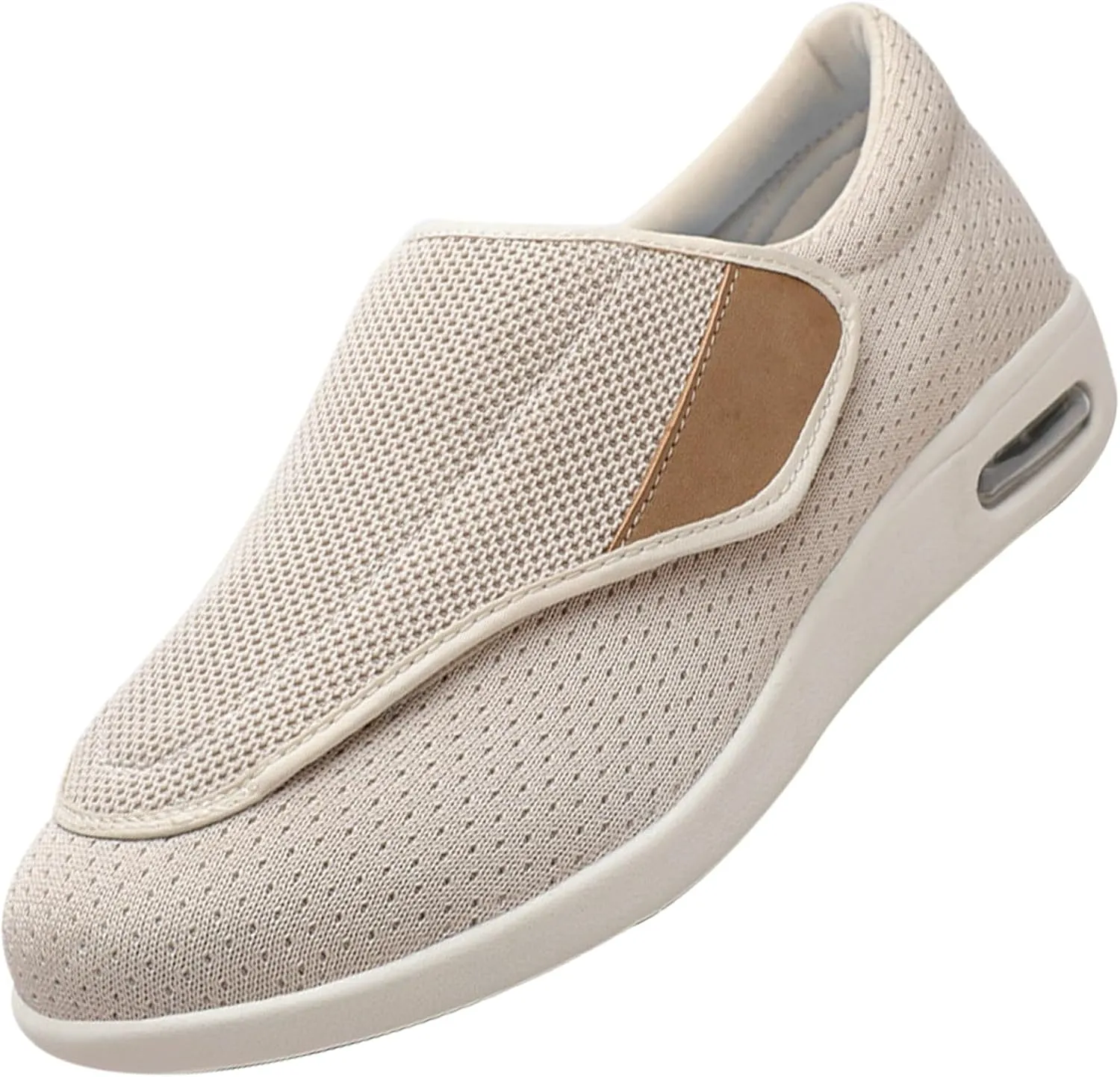 Men's Diabetic Wide Width Breathable Knit Adjustable Slipper with Anti-Slip Indoor Outdoor Sole Elderly Seniors Walking Shoes and Widening Elderly Shoes