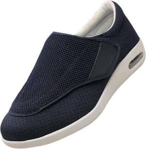 Men's Diabetic Wide Width Breathable Knit Adjustable Slipper with Anti-Slip Indoor Outdoor Sole Elderly Seniors Walking Shoes and Widening Elderly Shoes