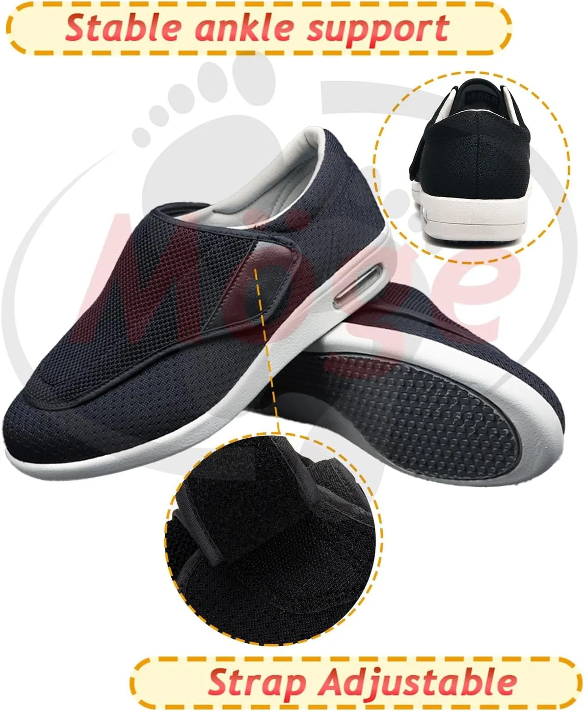 Men's Diabetic Wide Width Breathable Knit Adjustable Slipper with Anti-Slip Indoor Outdoor Sole Elderly Seniors Walking Shoes and Widening Elderly Shoes