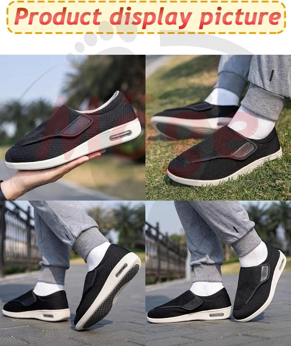 Men's Diabetic Wide Width Breathable Knit Adjustable Slipper with Anti-Slip Indoor Outdoor Sole Elderly Seniors Walking Shoes and Widening Elderly Shoes