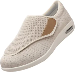 Men's Diabetic Wide Width Breathable Knit Adjustable Slipper with Anti-Slip Indoor Outdoor Sole Elderly Seniors Walking Shoes and Widening Elderly Shoes
