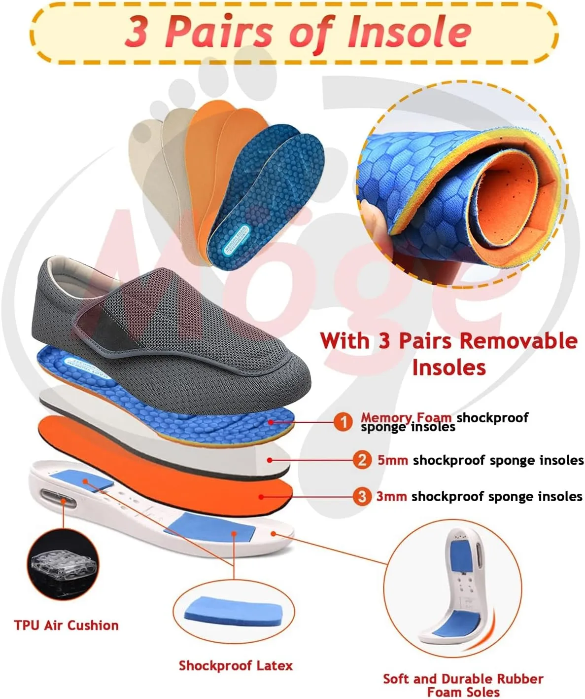 Men's Diabetic Wide Width Breathable Knit Adjustable Slipper with Anti-Slip Indoor Outdoor Sole Elderly Seniors Walking Shoes and Widening Elderly Shoes