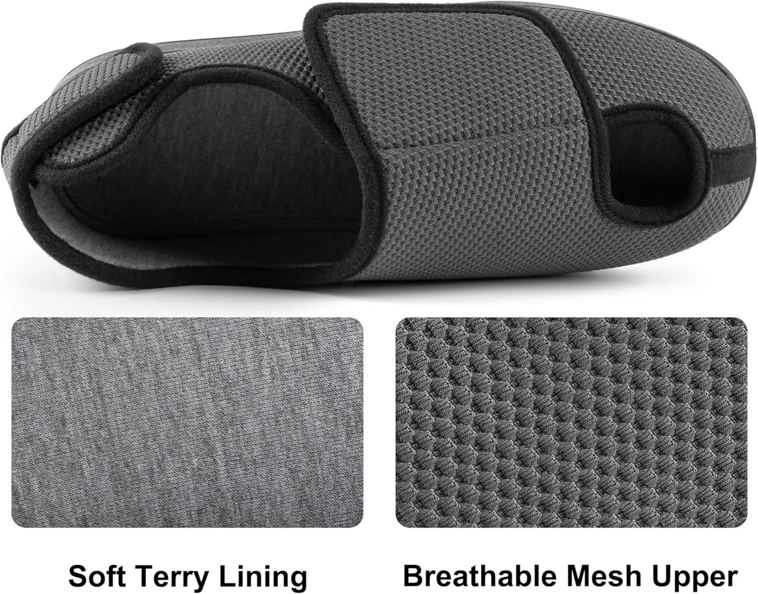 Men's Diabetic Wide Width Breathable Waffle Knit Adjustable Slipper with Anti-Slip Indoor Outdoor Sole