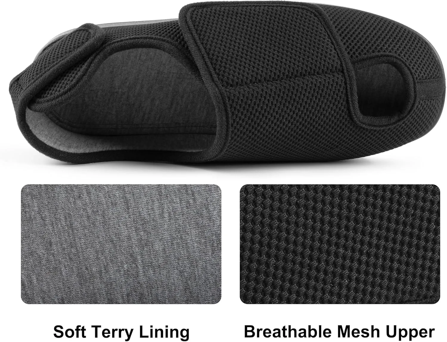 Men's Diabetic Wide Width Breathable Waffle Knit Adjustable Slipper with Anti-Slip Indoor Outdoor Sole