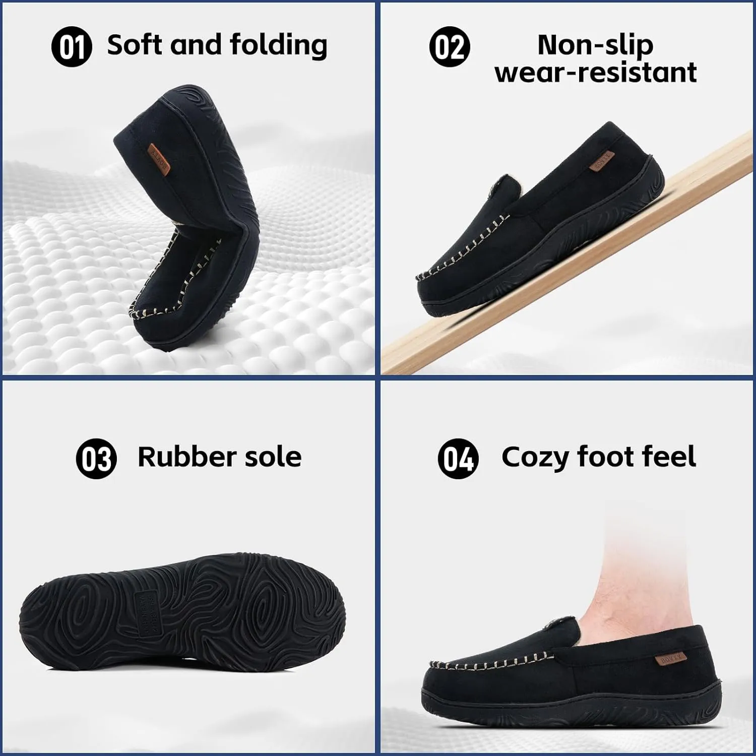 Men's Moccasin House Slippers - Memory Foam Indoor Outdoor Shoes Breathable Slip-on Loafers