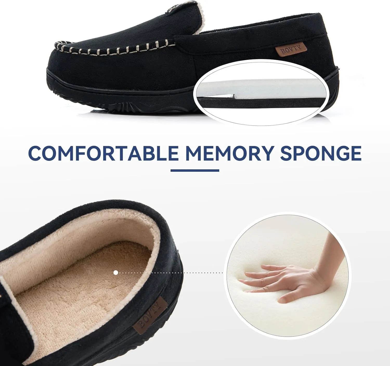 Men's Moccasin House Slippers - Memory Foam Indoor Outdoor Shoes Breathable Slip-on Loafers