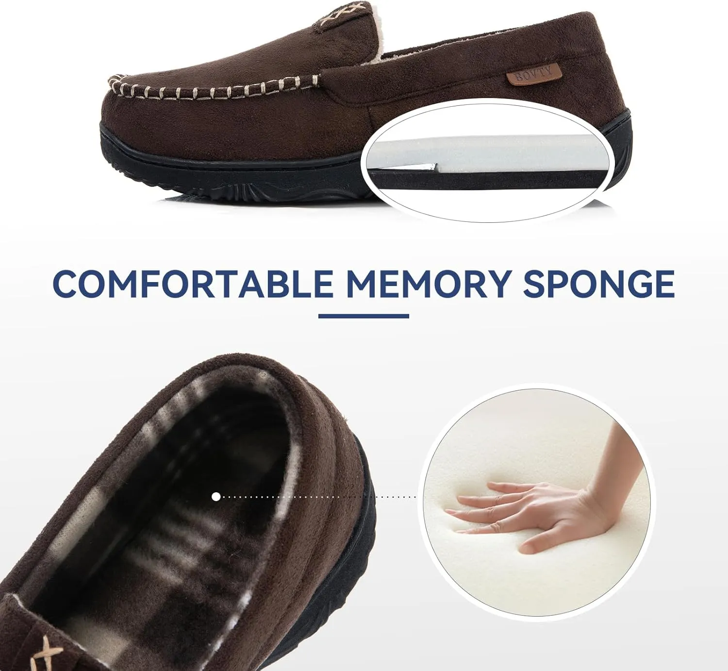 Men's Moccasin House Slippers - Memory Foam Indoor Outdoor Shoes Breathable Slip-on Loafers