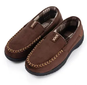 Men's Moccasin House Slippers - Memory Foam Indoor Outdoor Shoes Breathable Slip-on Loafers