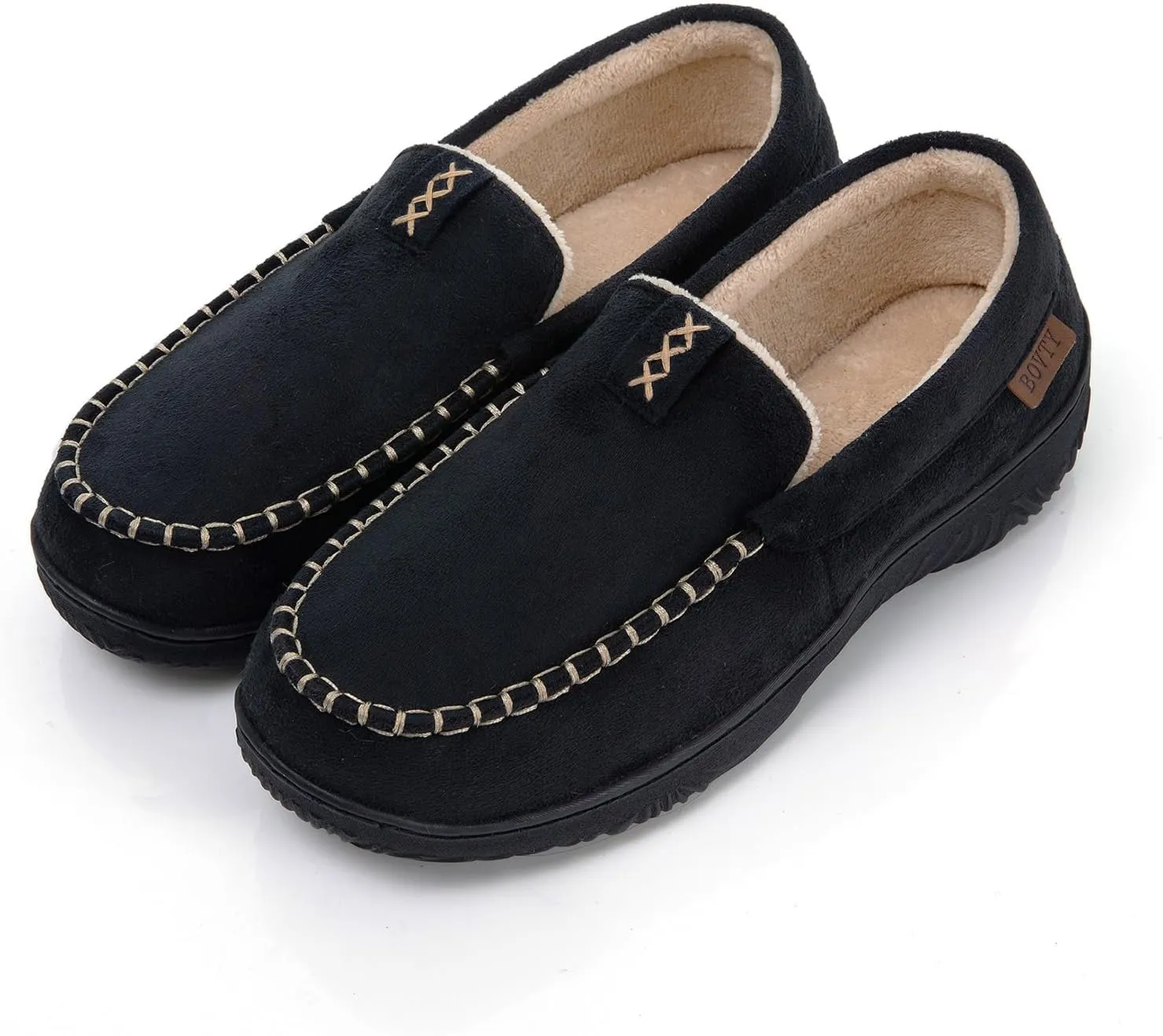 Men's Moccasin House Slippers - Memory Foam Indoor Outdoor Shoes Breathable Slip-on Loafers