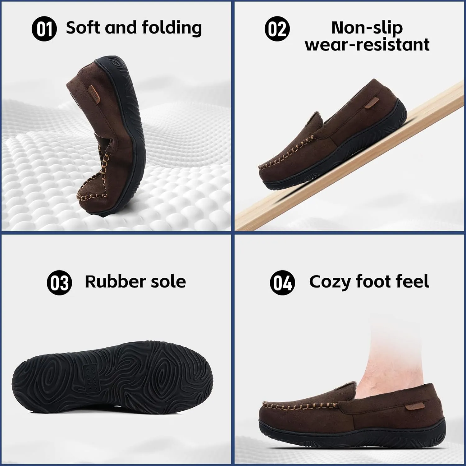 Men's Moccasin House Slippers - Memory Foam Indoor Outdoor Shoes Breathable Slip-on Loafers