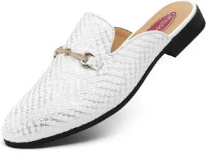 Men's Slip-on Mule Sandals Loafer with Gold Buckle,Fashion Leather Formal Wear Casual Backless Dress Slippers