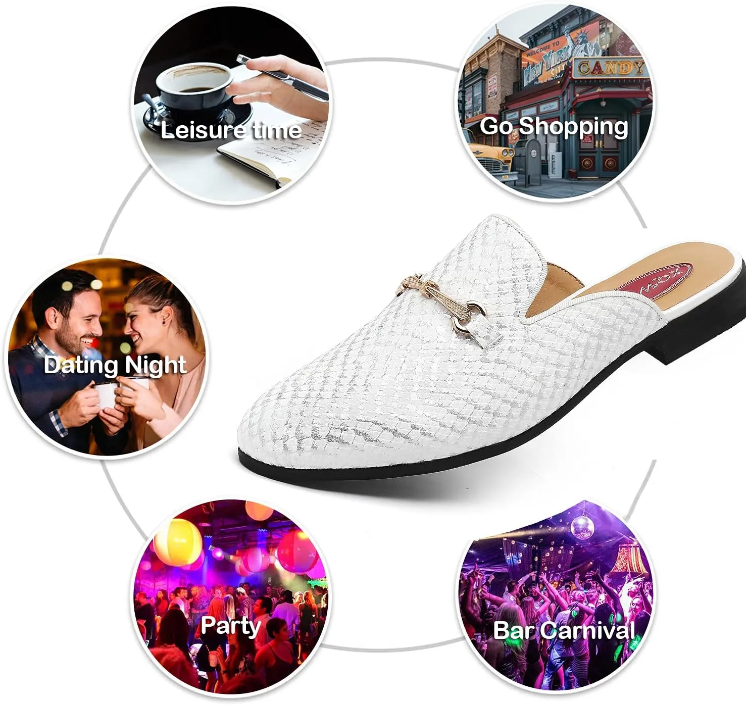 Men's Slip-on Mule Sandals Loafer with Gold Buckle,Fashion Leather Formal Wear Casual Backless Dress Slippers