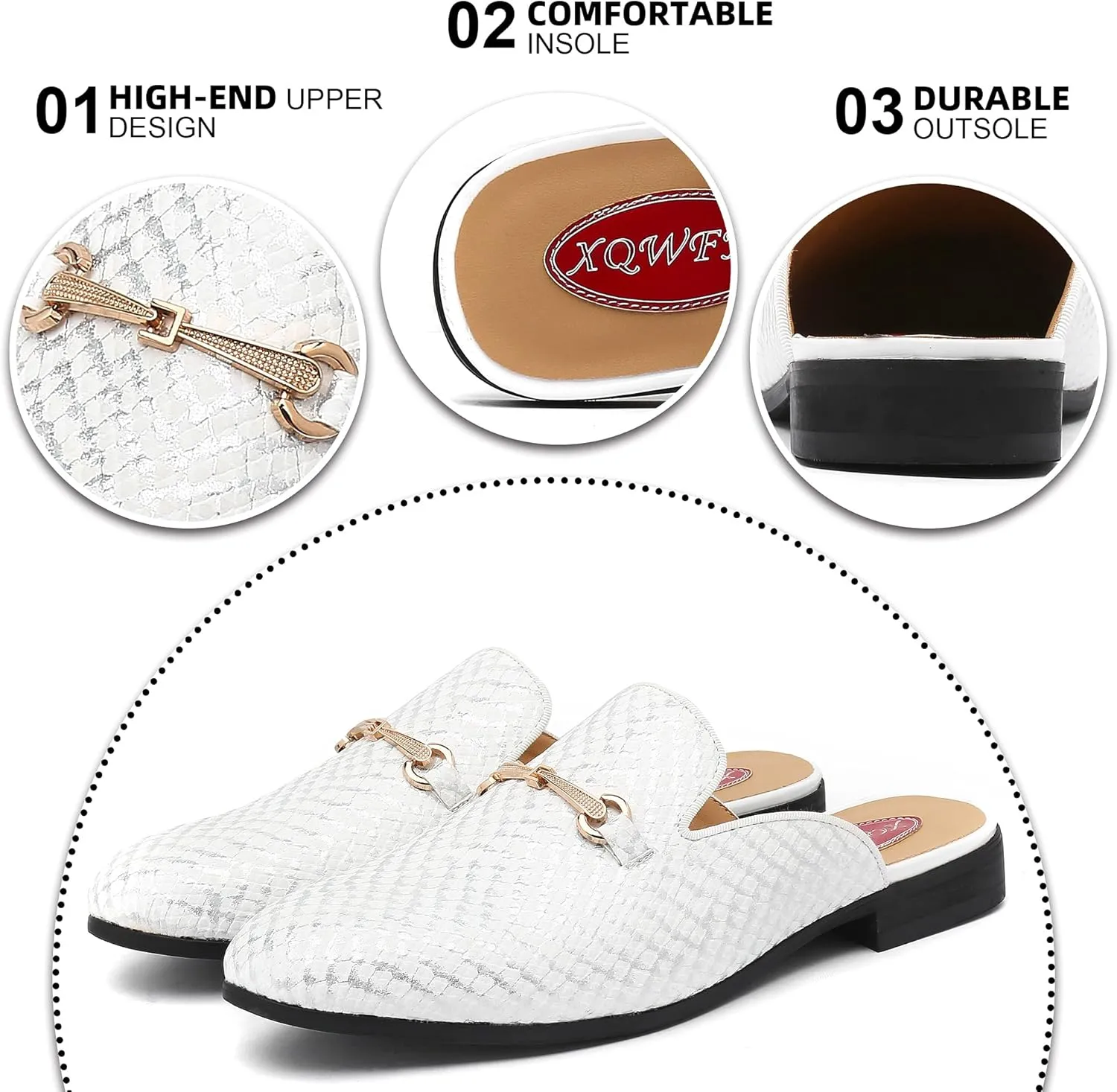 Men's Slip-on Mule Sandals Loafer with Gold Buckle,Fashion Leather Formal Wear Casual Backless Dress Slippers