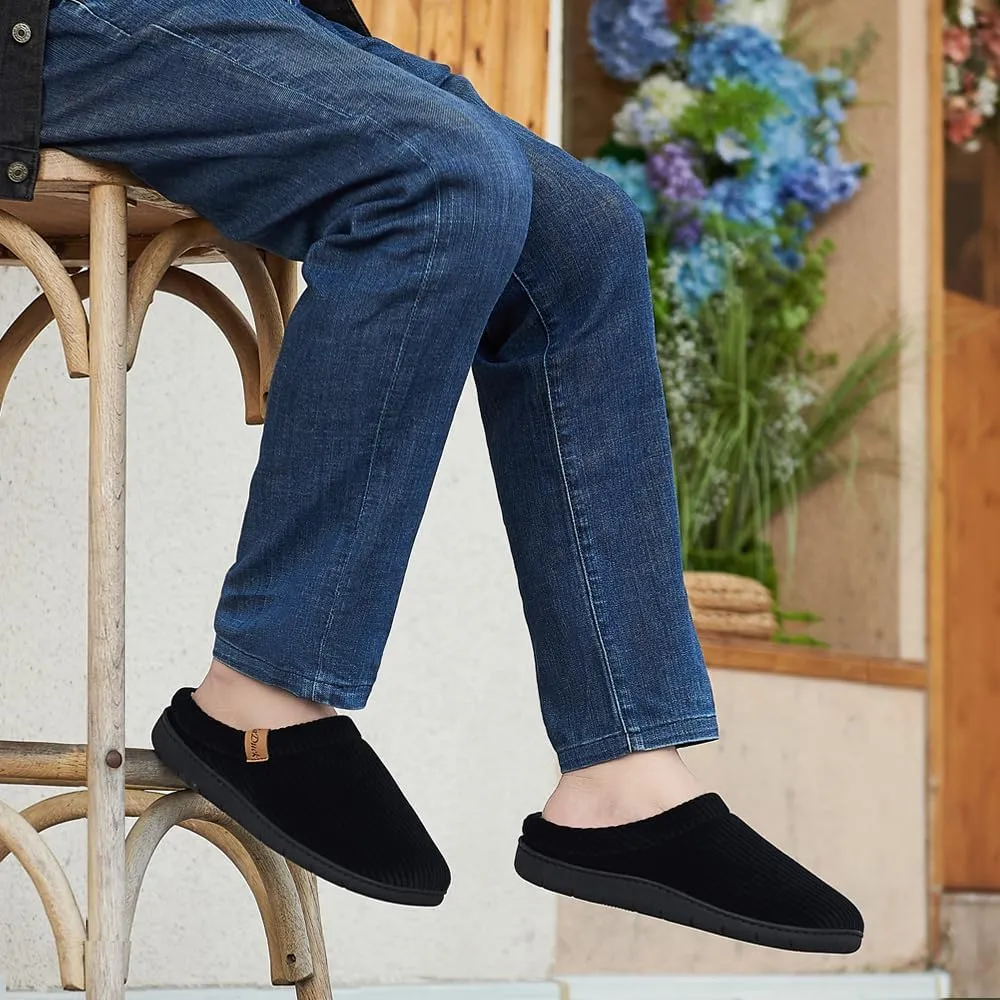 Men's Two-Tone Slippers with Arch Support Slip-On Warm House Shoes Cozy Memory Foam Indoor/Outdoor Breathable Slipper