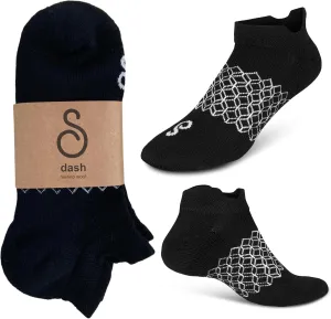 Merino Wool Ankle Tab Sneaker Socks Black For Men And Women - Anti-Blister Moisture Wicking Compression Arch Cushioned Low Cut - Golf Pickleball Running Hiking Cycling
