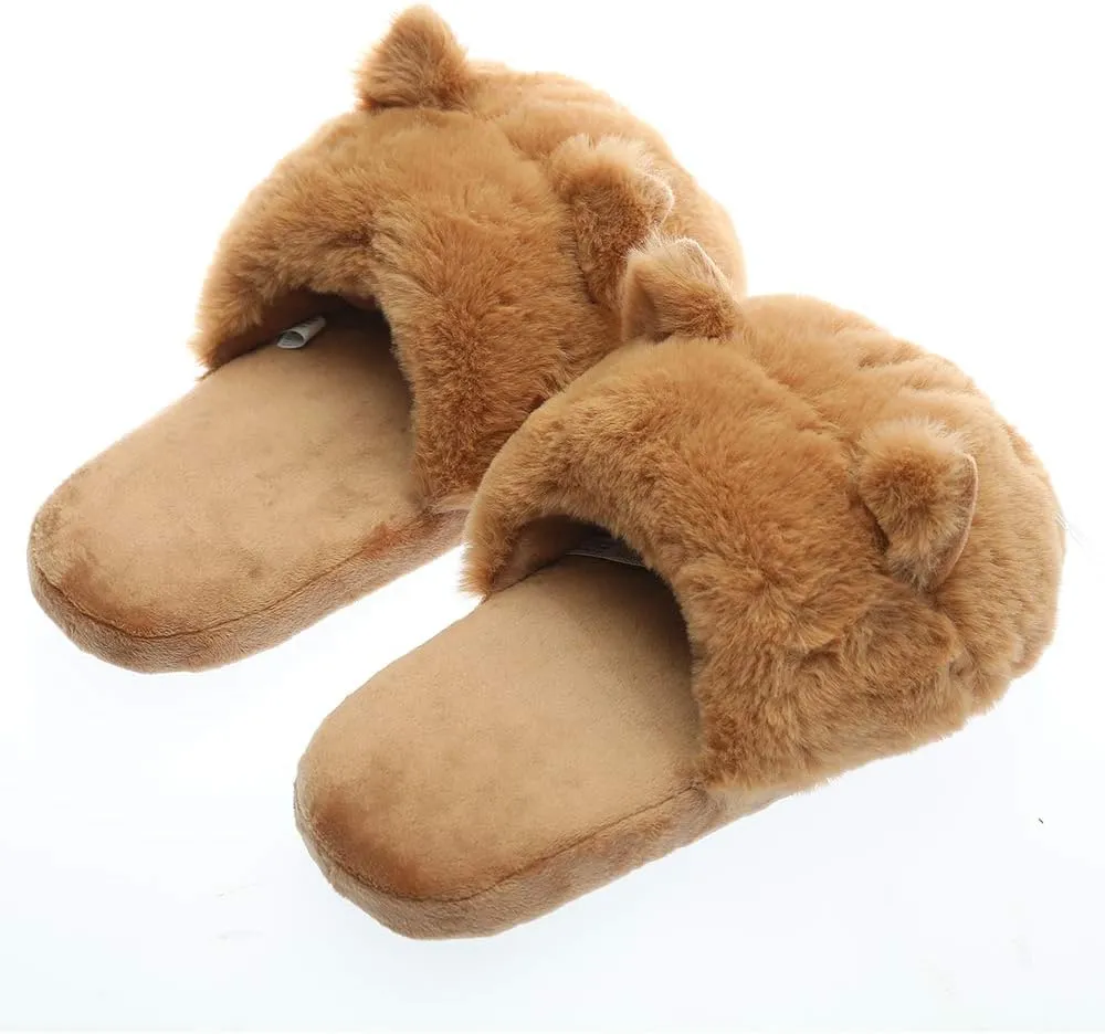 Millffy Unisex Kids Girls 3D Big Head Realistic Kitty Cat Womens Tabby cat Plush Fuzzy Slippers Ladies House Slippers