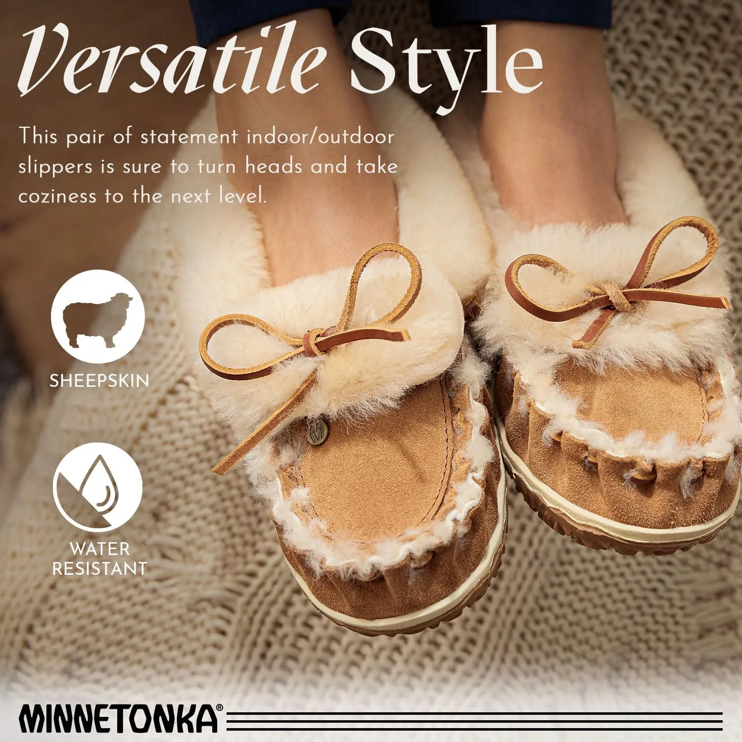 Minnetonka Ultimate Sheepskin Slipper – Indoor/Outdoor Slippers for Women with Hard Sole Design and Breathable Sheepskin
