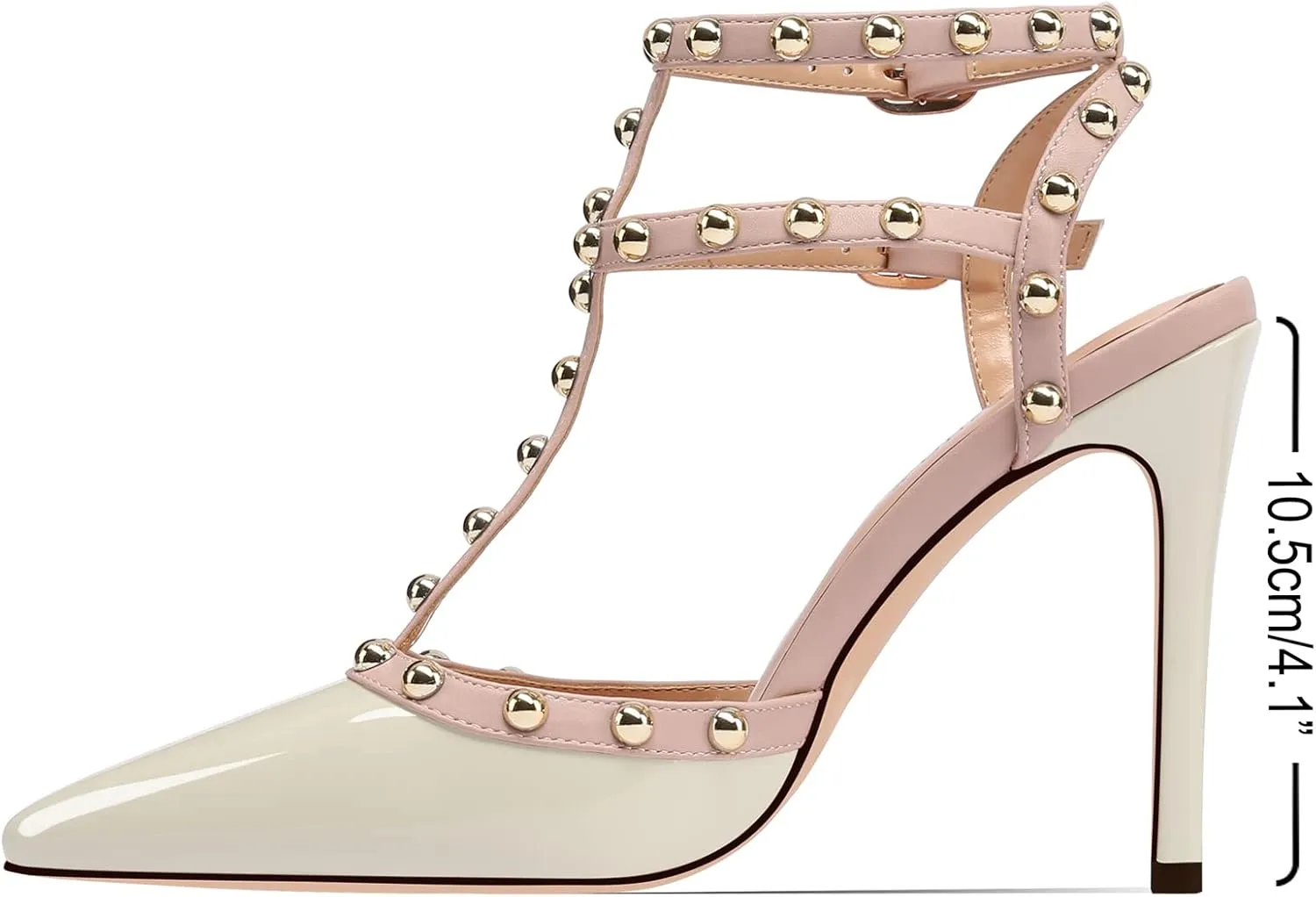 MIRAAZZURRA Women Heeled Sandals Rivet Studded High Heels Stiletto T-Strap Pointed Toe Slip On Bridal Pumps for Women