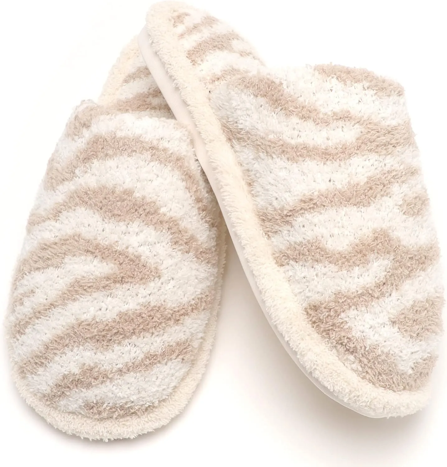 MIRMARU Women’s Animal Print Comfort Fluffy Fuzzy Slip-on House Slippers Open Toe Cross Band Indoor Outdoor Non-Slip Slippers for Women