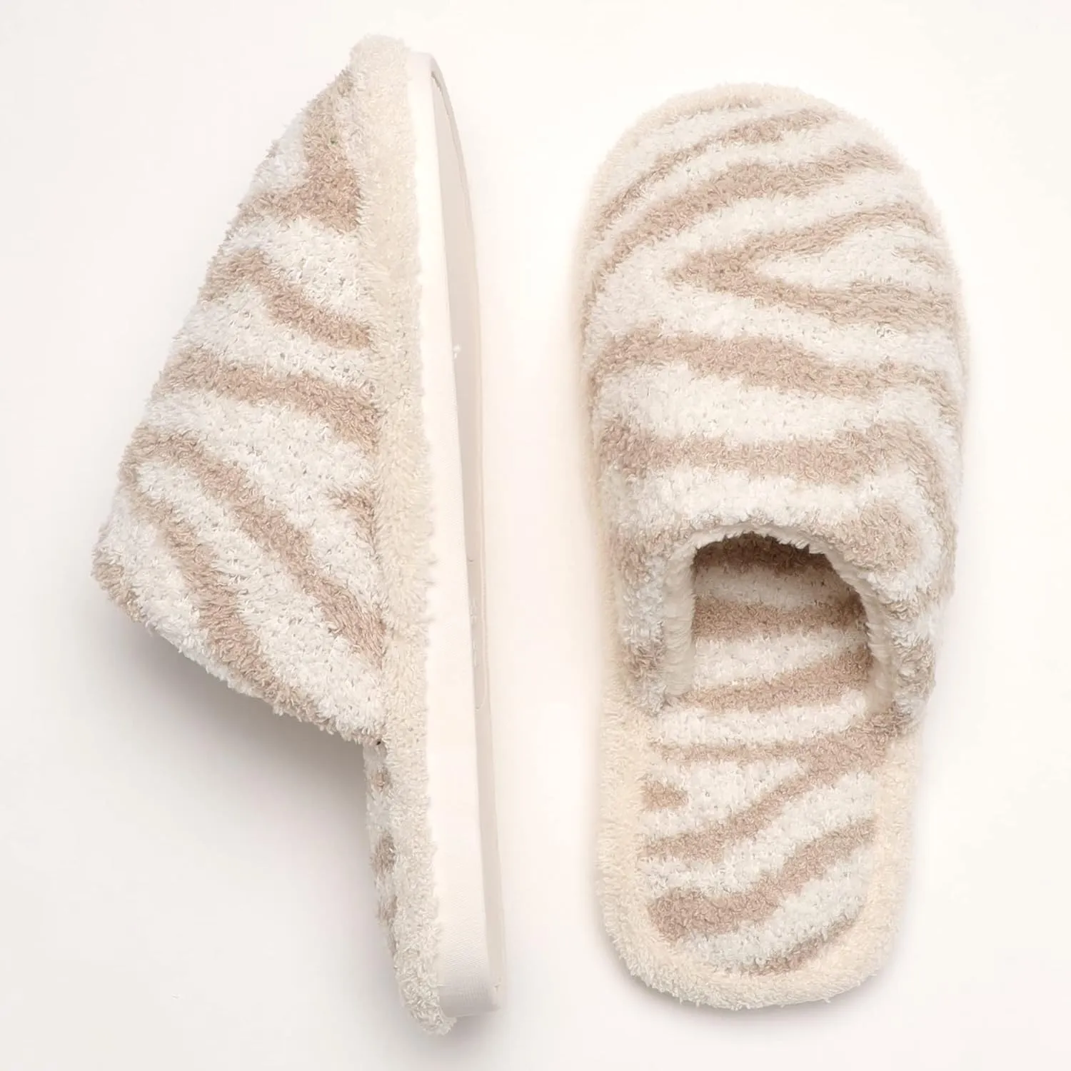 MIRMARU Women’s Animal Print Comfort Fluffy Fuzzy Slip-on House Slippers Open Toe Cross Band Indoor Outdoor Non-Slip Slippers for Women