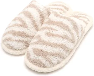 MIRMARU Women’s Animal Print Comfort Fluffy Fuzzy Slip-on House Slippers Open Toe Cross Band Indoor Outdoor Non-Slip Slippers for Women
