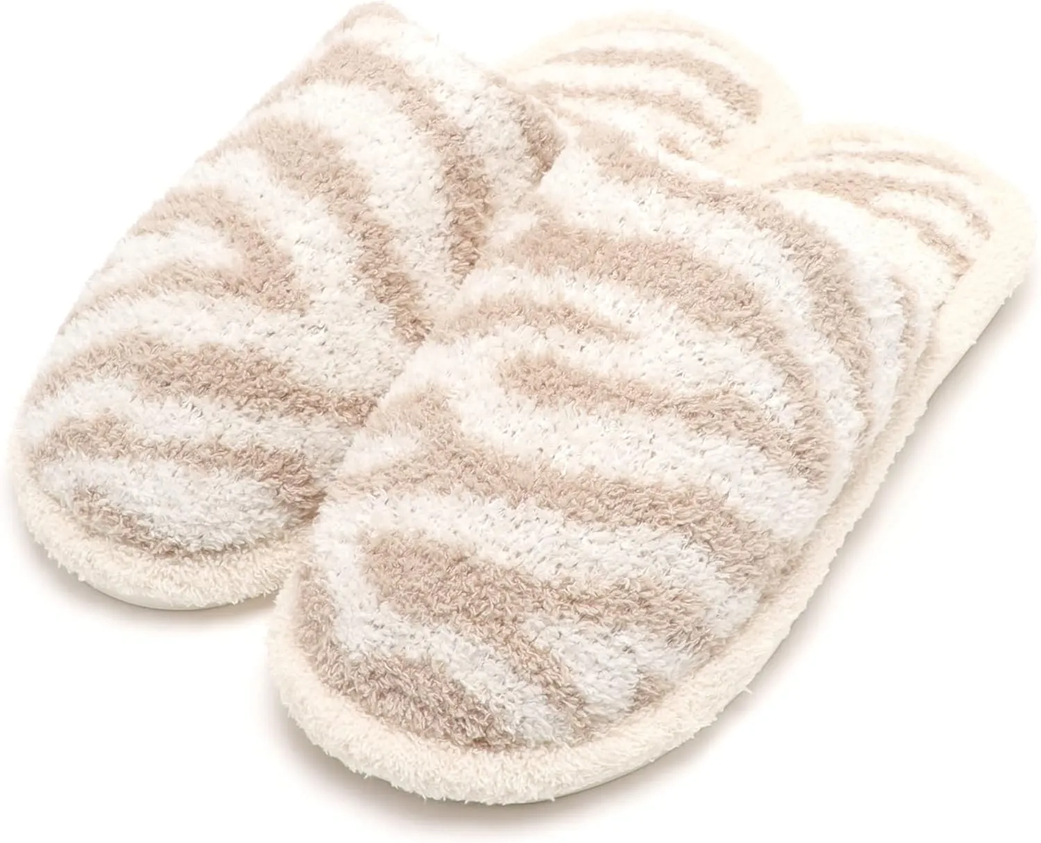 MIRMARU Women’s Animal Print Comfort Fluffy Fuzzy Slip-on House Slippers Open Toe Cross Band Indoor Outdoor Non-Slip Slippers for Women