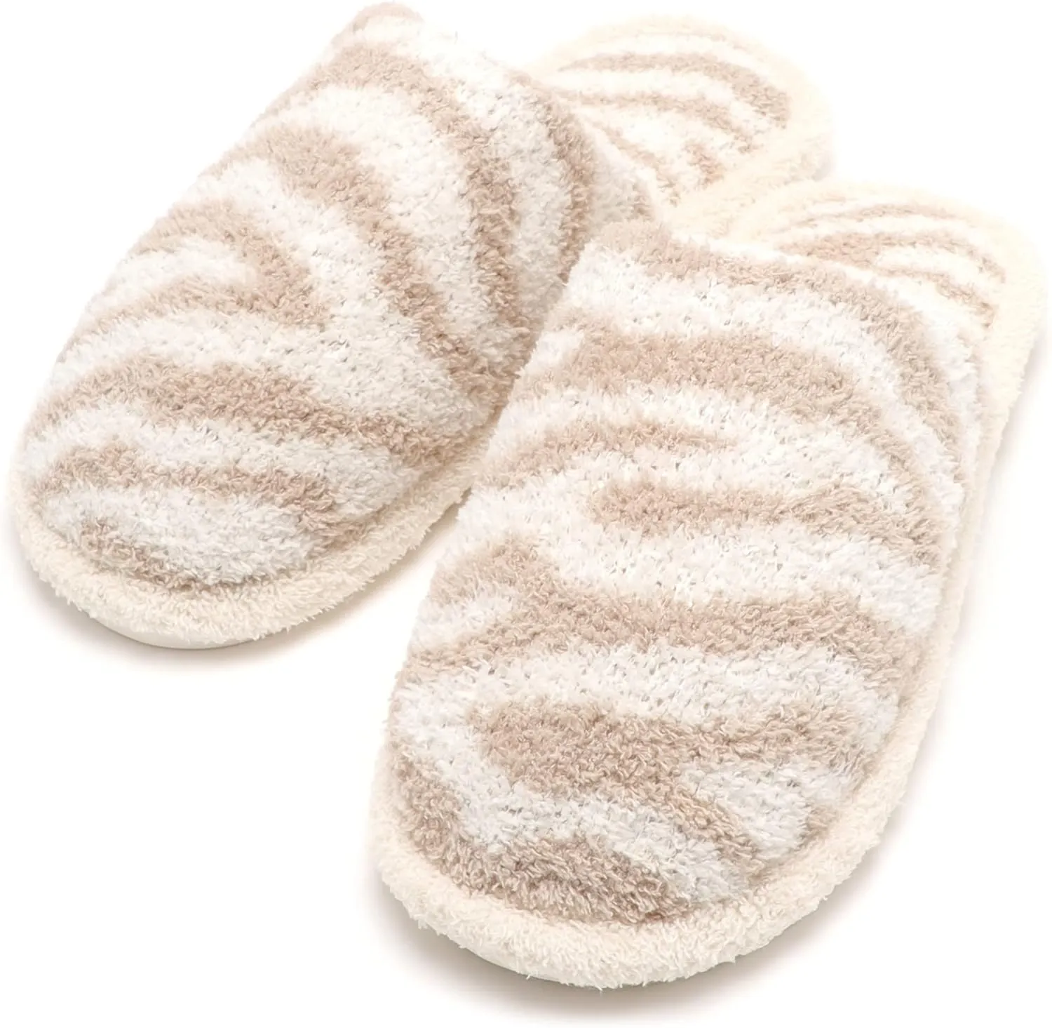 MIRMARU Women’s Animal Print Comfort Fluffy Fuzzy Slip-on House Slippers Open Toe Cross Band Indoor Outdoor Non-Slip Slippers for Women