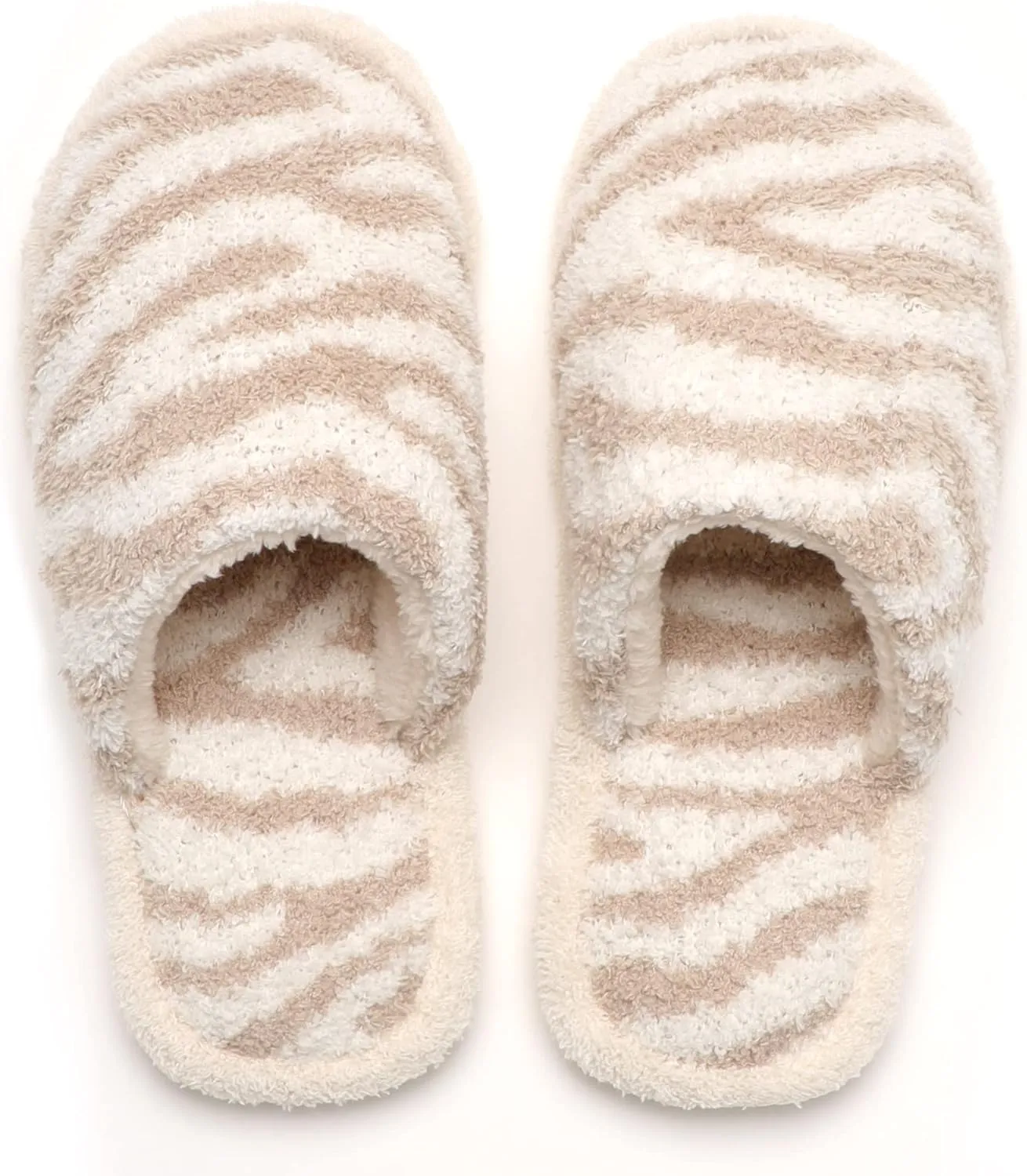 MIRMARU Women’s Animal Print Comfort Fluffy Fuzzy Slip-on House Slippers Open Toe Cross Band Indoor Outdoor Non-Slip Slippers for Women